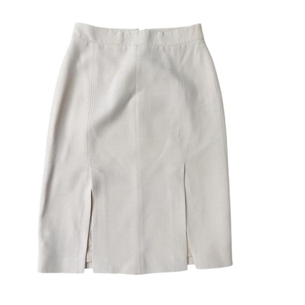 Alexander McQueen Nude Beige Tailored Midi Skirt Front Slits Italy IT42 Designer